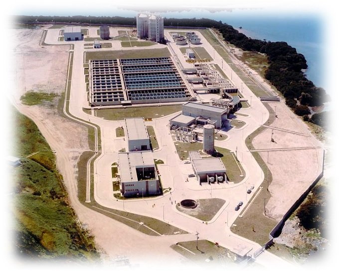 Aerial view of a wastewater treatment plant automated by C&P