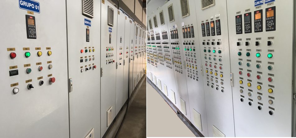 Rows of PLC and motor control panels