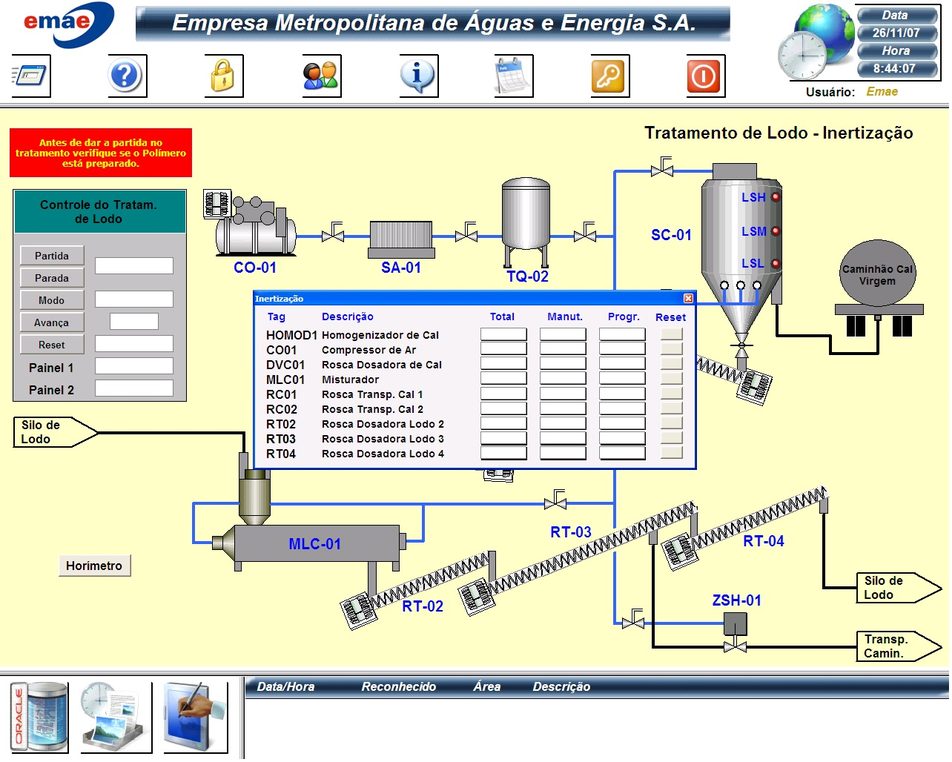 EMAE SCADA screen: sludge treatment and inertization
