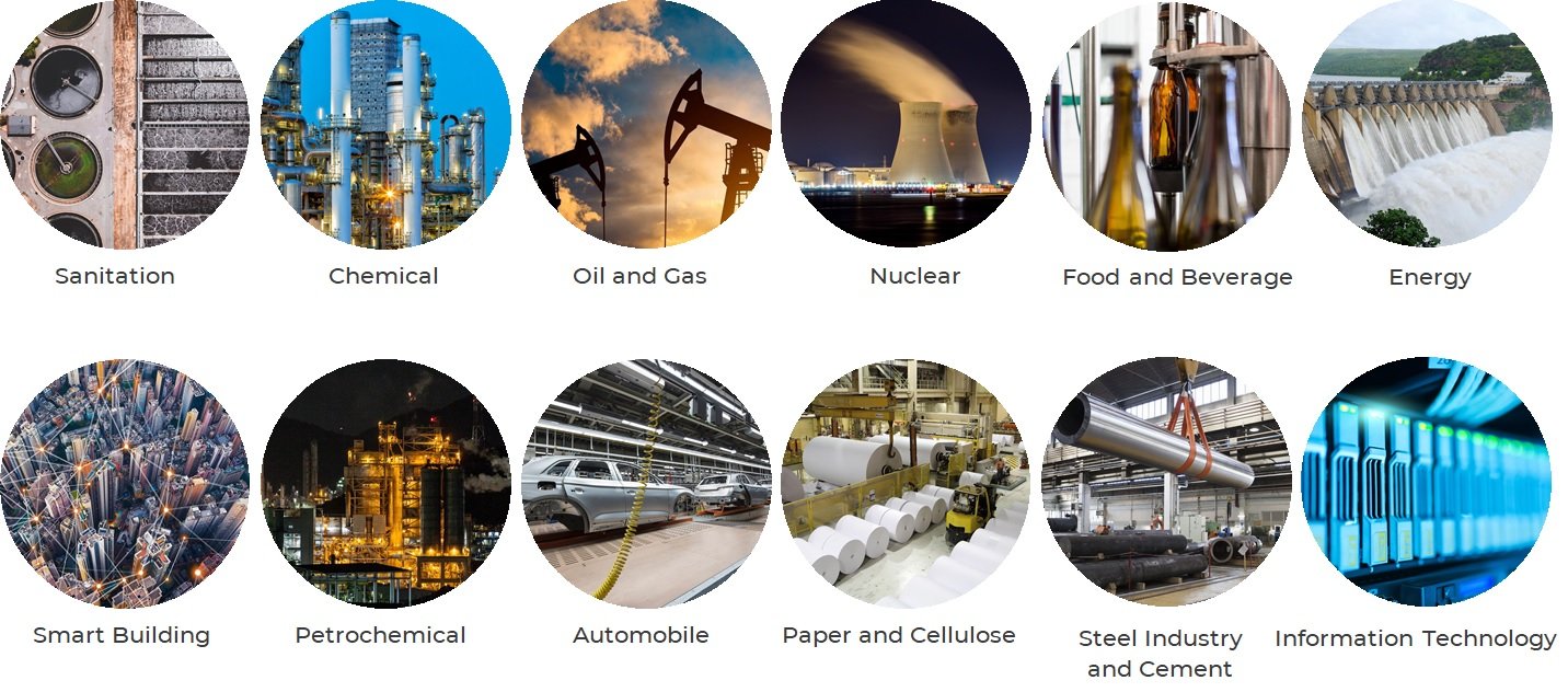 Sectors served: Sanitation, Chemical, Oil and Gas, Nuclear, Food and Beverage, Energy, Smart Building, Petrochemical, Automobile, Paper and Cellulose, Steel Industry and Cement, Information Technology