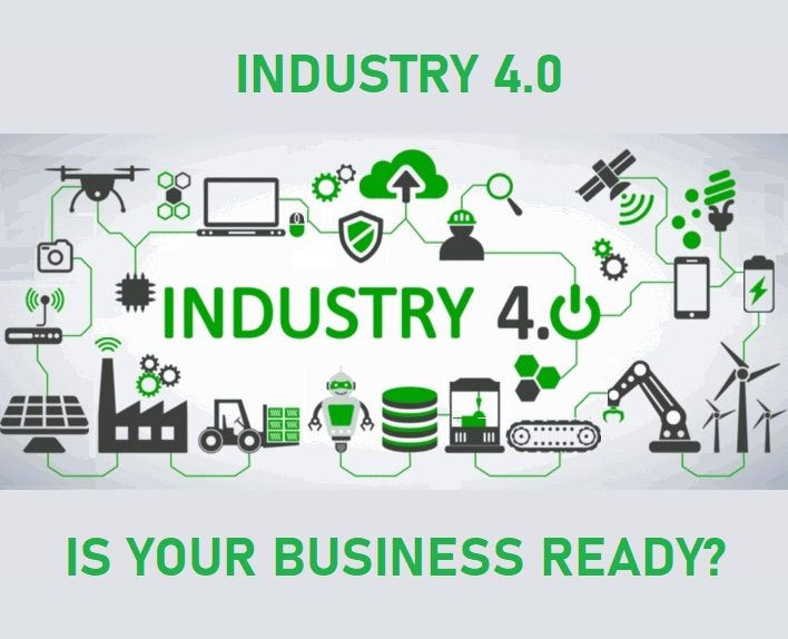 Industry 4.0 illustration: connected factory, IoT and automation icons